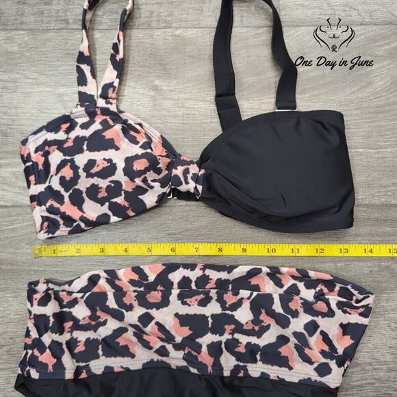 ODIJ Colorblock Leapoard Knot Bikini Swimsuit Size L - Picture 3 of 4